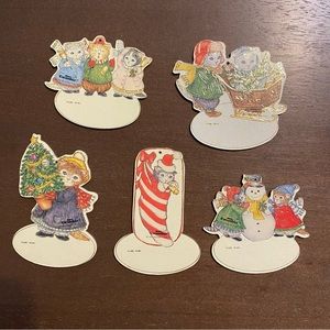 Vintage Merrimack Publishing 1986 Die cut Cat Kitty Name Tag Ornaments Lot of 5